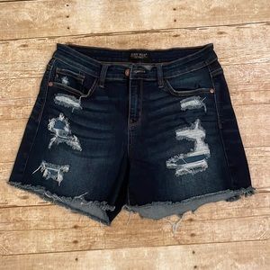 Judy Blue Patched Destroyed Mid Shorts